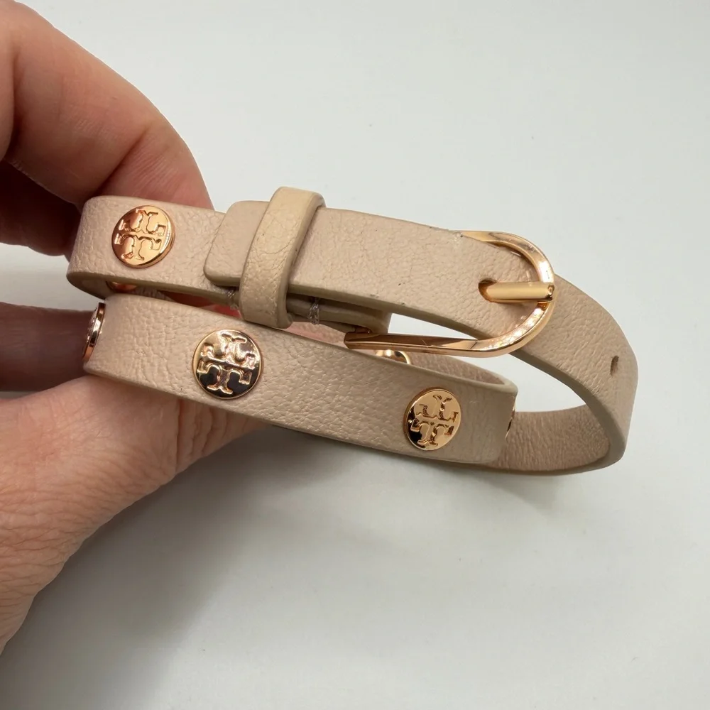 Tory Burch Double Wrap‎ Logo Bracelet in Pink leather and Rose Gold!